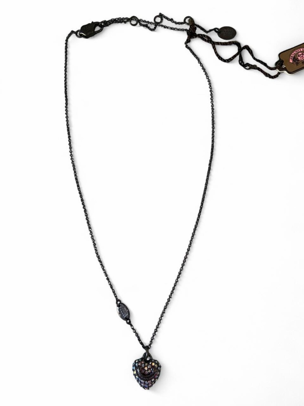 juicy couture crystal pave heart pendant necklace gunmetal NWT